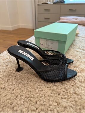 Aquazzura Black Mesh Open-Toe Stiletto Mules